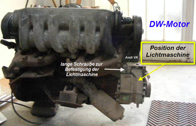 Position der Lichtmaschine an einem DW-Motor Position der Lichtmaschine an einem DW-Motor