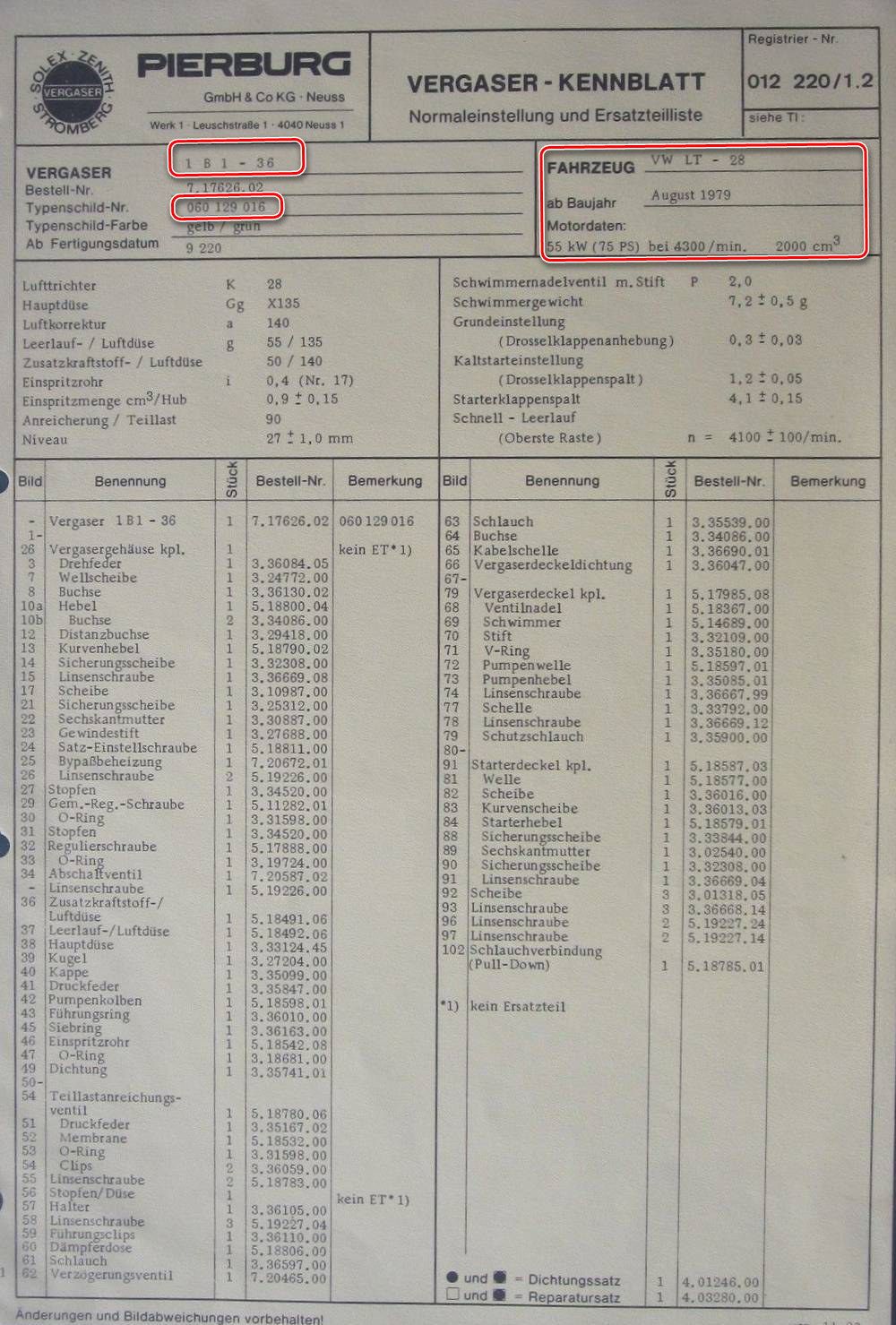 1B1-16 Vergaser Datenblatt 1B1-16 Vergaser Datenblatt